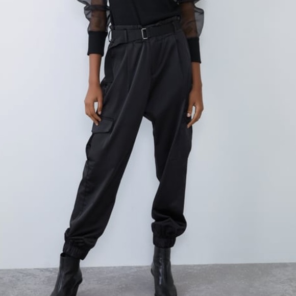 satin cargo pants zara